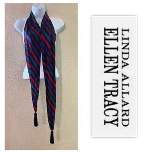 Ellen Tracy Linda Allard Silk Striped Black Tassel Scarf